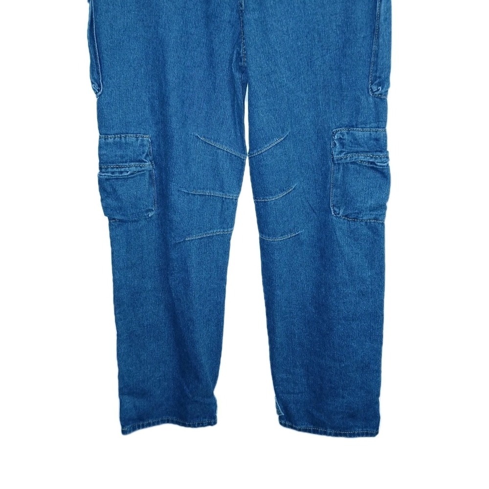 Loragal Women Denim Strapless Cargo Jumpsuit S Blue Utility Jean Medium Wash - Picture 6 of 7
